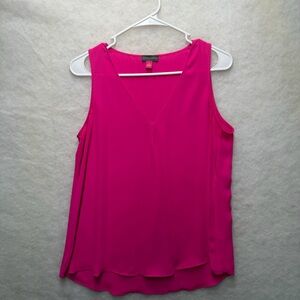Vince Camuto V-Neck Rumpled Satin Blouse Sleeveless Top Hot Pink Fuchsia Small